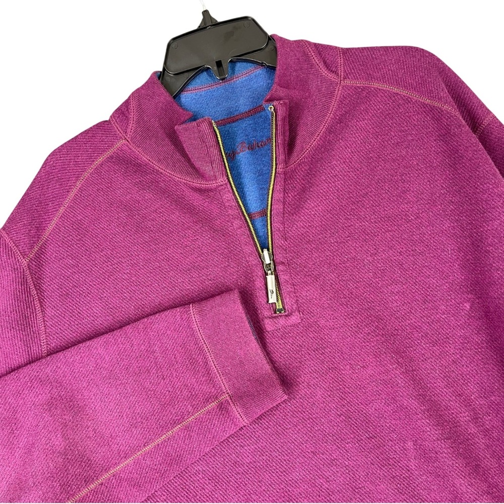 Tommy Bahama Reversible 1/4 Zip Pullover Mens XL Cotton Mock Neck Casual Sweater